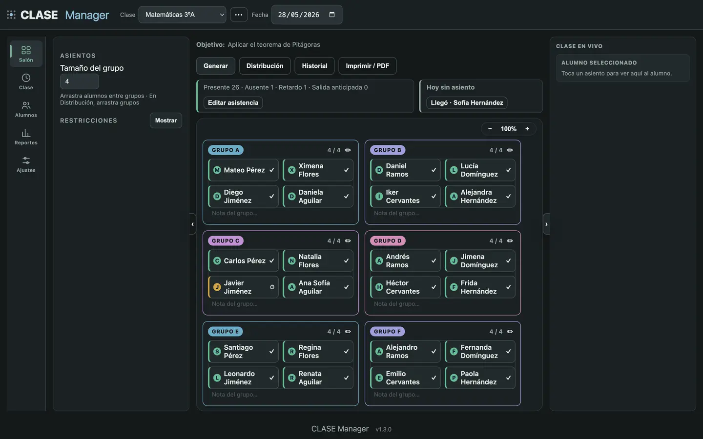 CLASE Manager con el tema Horizonte noche: el mismo tema en oscuro